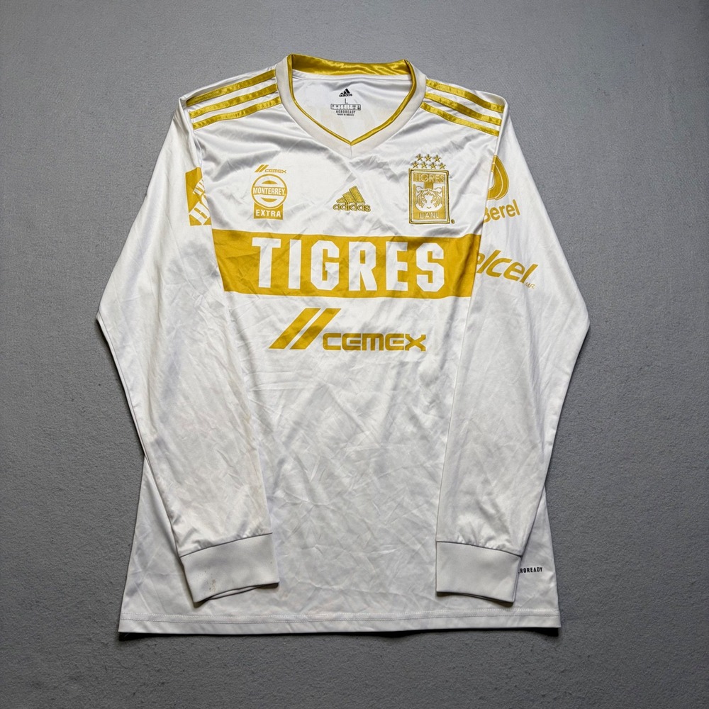 Adidas Jersey Mens L White Tigres UANL Long Sleeve Gold Soccer Shirt FI5285